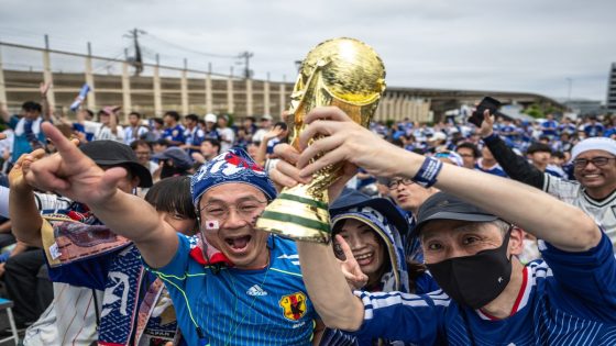Supporters of Japan attend the public viewing for the 2026 World Cup Group F football match between Japan and Tunisia at Tokyo's Haneda Airport on June 21, 2026. (Photo by Philip FONG / AFP)